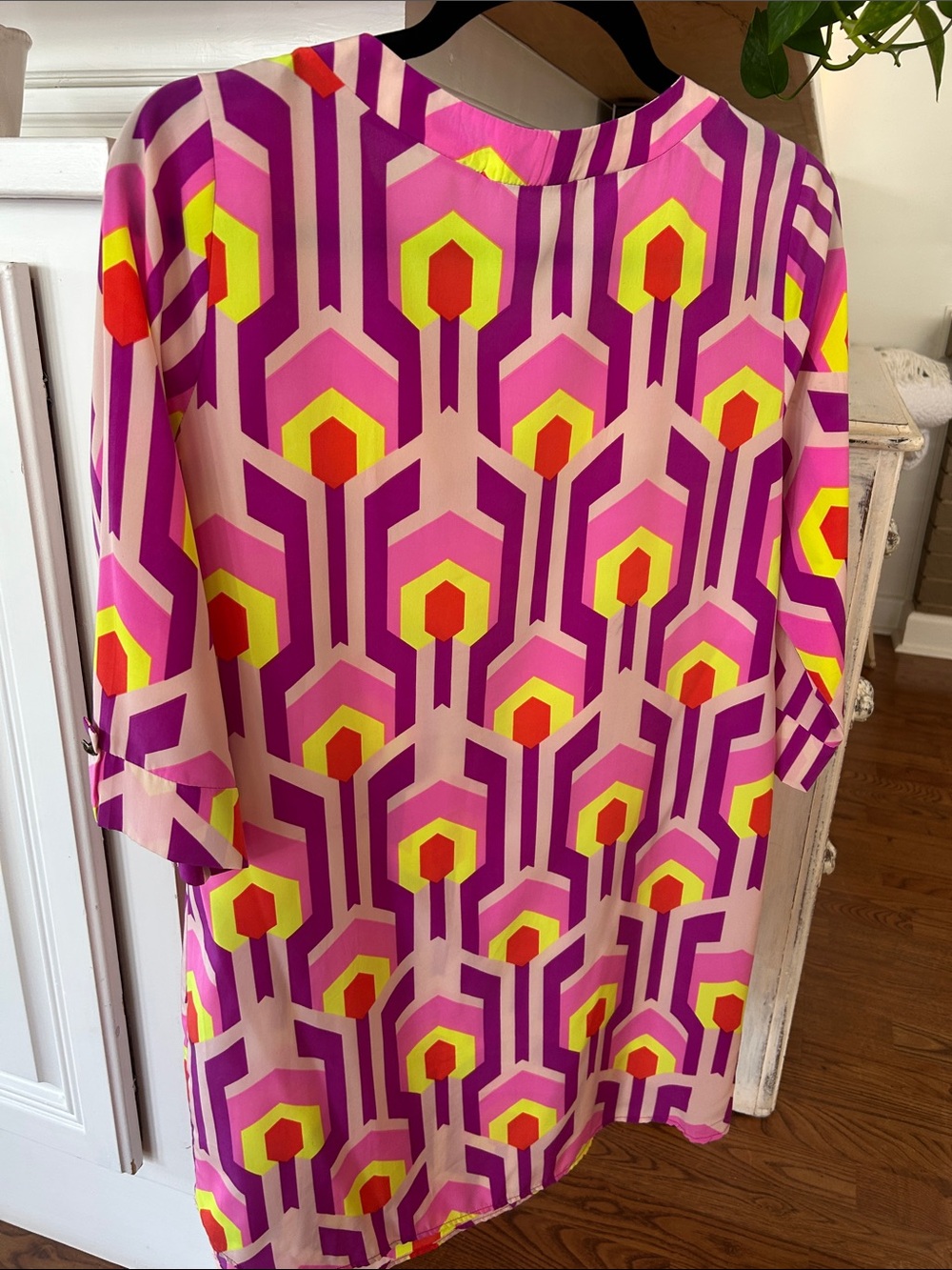 Vivid Pink Geo-Print Midi Dress with Neon Accents - Picture 5 of 5